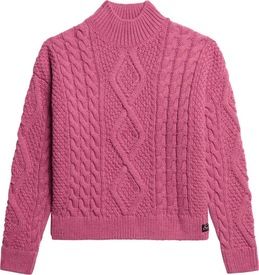 Superdry Aran Cable Knit Polo Jumper Pink 16