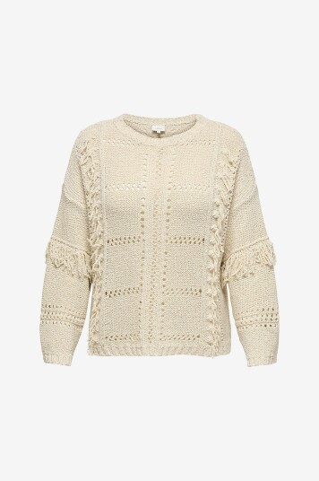 Only Carmakoma Genser carYrsa Life LS Fringe O neck Knt Grå