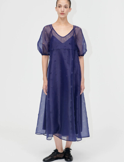STINE GOYA 1608 Organza, Puff Sleeve Long Dres - Purple - M