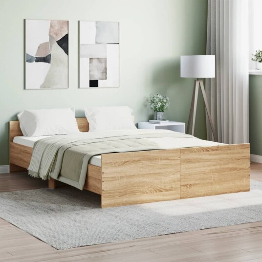vidaXL Sengeramme med hode- og fotgavl sonoma eik 140x190 cm 8721012157408