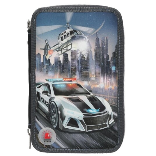 Dino World Monster Cars Trippel pennal med LED politibil 0413333