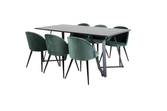 Venture Home Marina Spisegruppe 180 cm Rektangulær med 6 Velvet Stoler Sort
