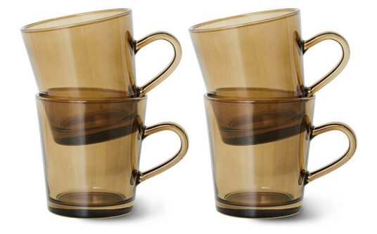 HK Living 70's glassware kaffekopp 20 cl 4-pakning Mud brown HK Living 70's glassware kaffekopp 20 cl 4-pakning Mud brown