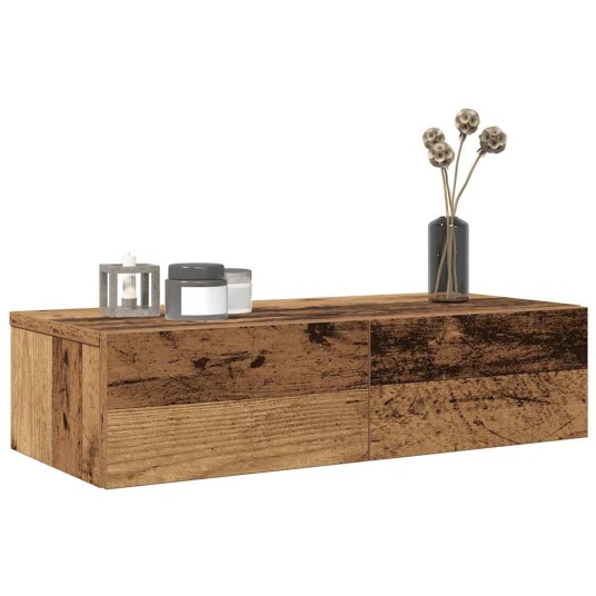 Vegghylle med skuffer gammelt tre 60x26,5x15 cm konstruert tre 8721158650061