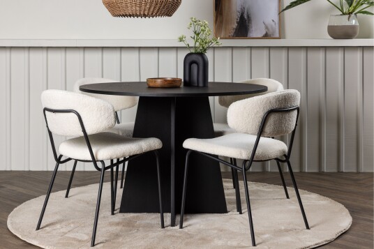 Venture Home Bootcut Spisegruppe 110 cm Rund med 4 Chico Stoler Sort