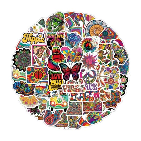 Klistremerker - hippie - 50 stk Klistremerker - hippie - 50 stk