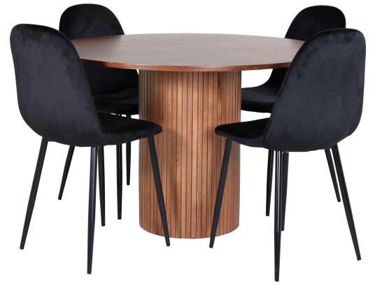 Venture Design Bianca & Polar spisegruppe Svart/valnøtt 4 stoler & bord 110 cm