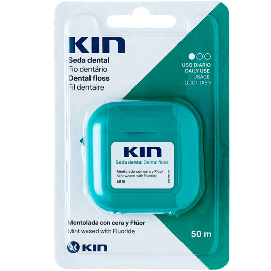 Tanntråd uten PFAS KIN Floss Mint Waxed + Fluor 50 mtr.