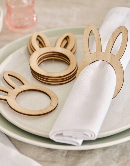 6 stk Kaninører Serviettringer i Treverk Hey Bunny