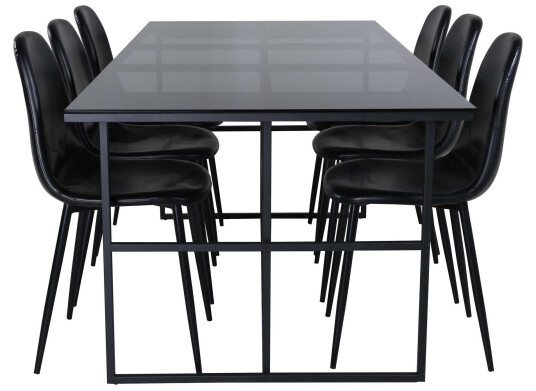 Venture Design Leif & Polar spisegruppe Svart/svart 6 stoler & bord 200 x 90 cm