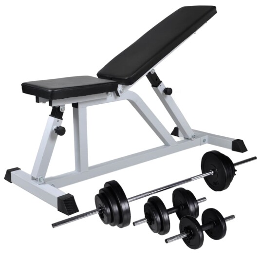 Treningsbenk med vektstang og manualsett 30,5 kg Treningsbenk med vektstang og manualsett 30,5 kg