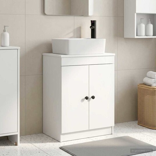 Badmøbel med vask Hvit 54 x 35 x 83 cm Konstruert tre Badmøbel med vask Hvit 54 x 35 x 83 cm Konstruert tre