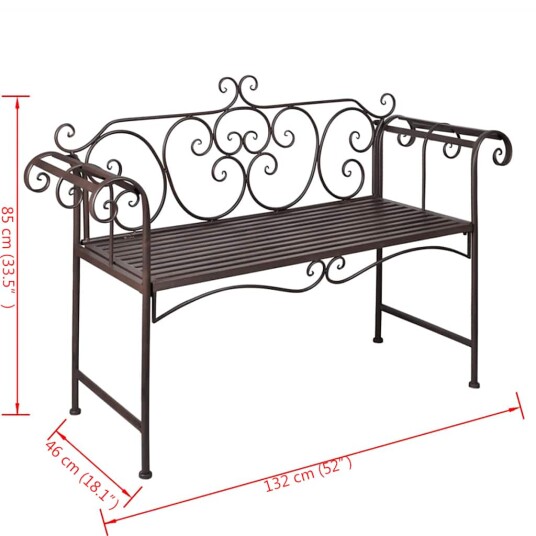vidaXL Hagebenk 132 cm stål antikk brun vidaXL Hagebenk 132 cm stål antikk brun