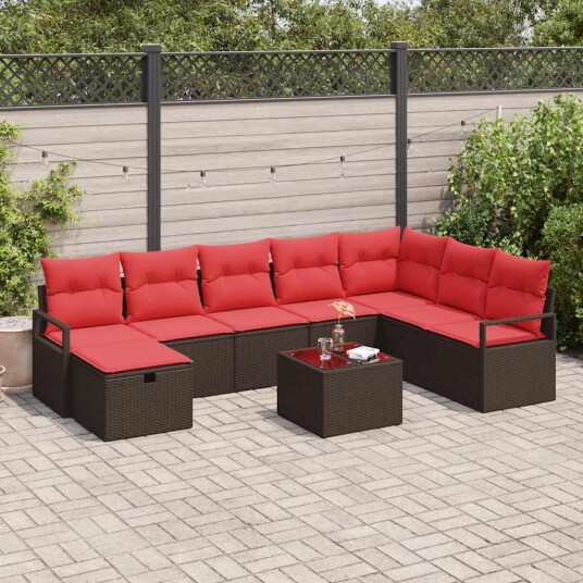 vidaXL Sofa sett med pute med lagring 9 pcs Brun polyrotting