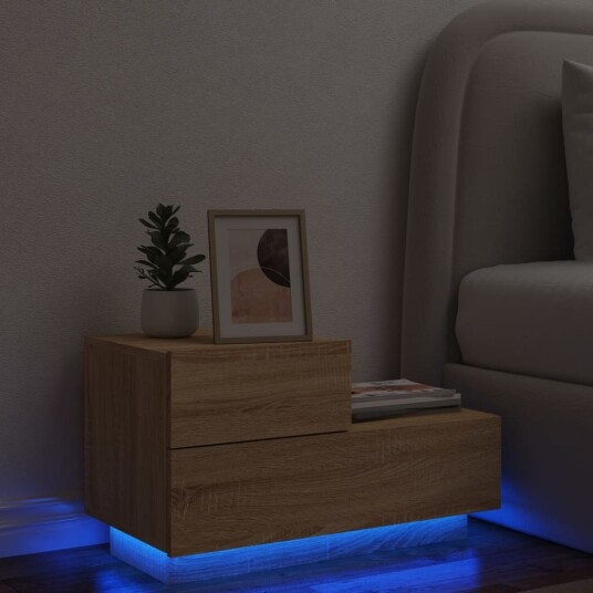  Nattbord med LED sonoma eik 70x36x40,5 cm 8721012253636