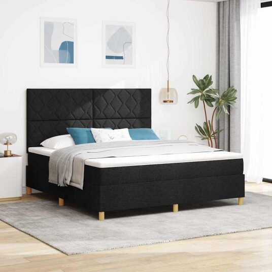 Box Spring Seng med Madrass Svart Super King Stoff