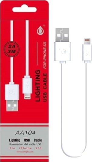 Oneplus-Kabel Til Iphone 5/6 2 Amp Hvit 3 M