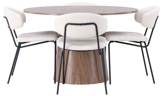 Venture Design Lanzo & Chico spisegruppe Hvit/natur 4 stoler & bord 120 cm