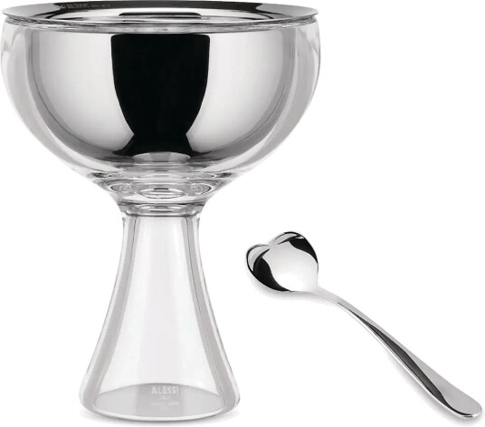 Alessi Set With Glass Bowl In 18/10 Stainless Steel And Thermoplastic Ice Color And Glass Spoon   Silver   ONE SIZE