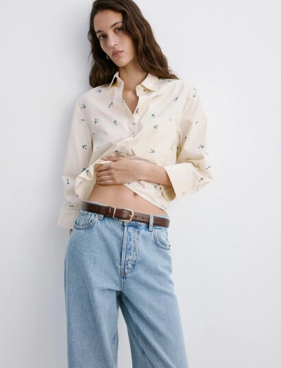Mango Embroidered Cotton Shirt   Yellow   XL