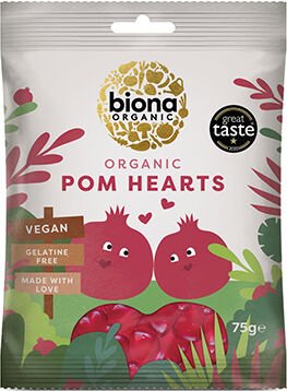 Biona Vingummi Granatæblehjerter Øko - 75 g Biona Vingummi Granatæblehjerter Øko - 75 g