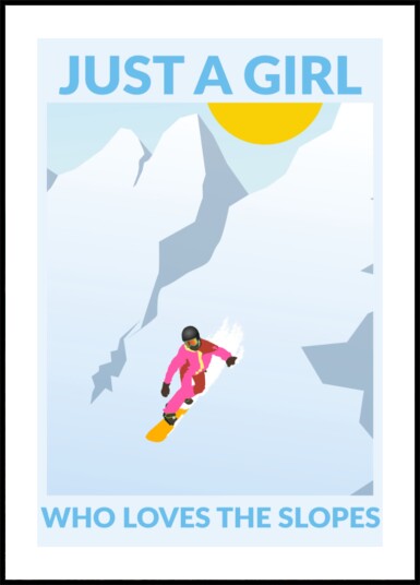 Girl Snowboarding Sunny Mountains Plakat / 50x70