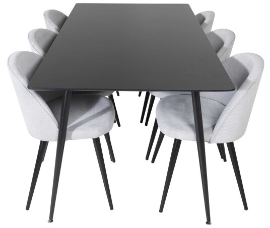 Venture Design Silar & Velvet spisegruppe Svart/svart 6 st stoler & bord 180 x 90 cm