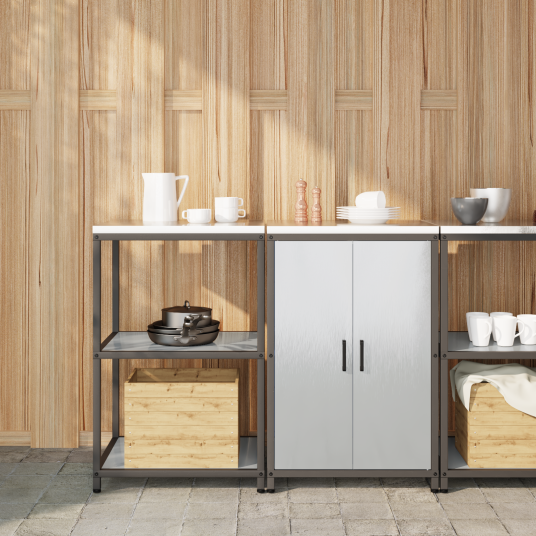  Kjøkkenoppbevaringssett med hylle 2 pcs Sølv 120 x 50 x 92 cm