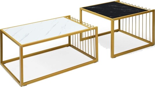 2 x sidebord sett salongbord marmor moderne sidebord gul + svart + hvit 2 x sidebord sett salongbord marmor moderne sidebord gul + svart + hvit