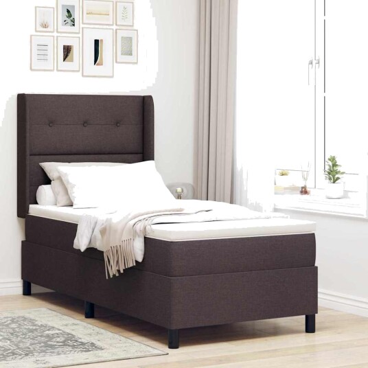 Box Spring Seng med Madrass Mørk Brun 100x200 cm Stoff