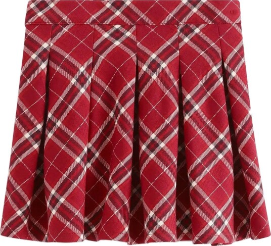 Lindex Checked Skirt With Pleats DARK DUSTY RED 110