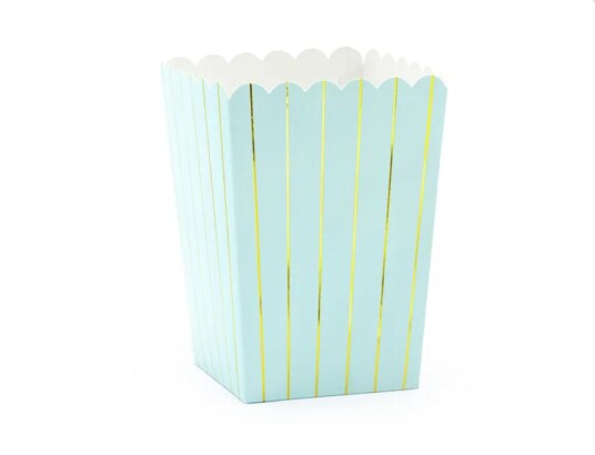 Partydeco 6 stk Mintfargede Popcornbeger med Gullfoliert Striper