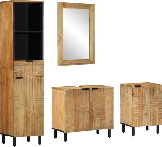 Vidaxl Baderomsskapsett brun 4 deler heltre mango 3310008