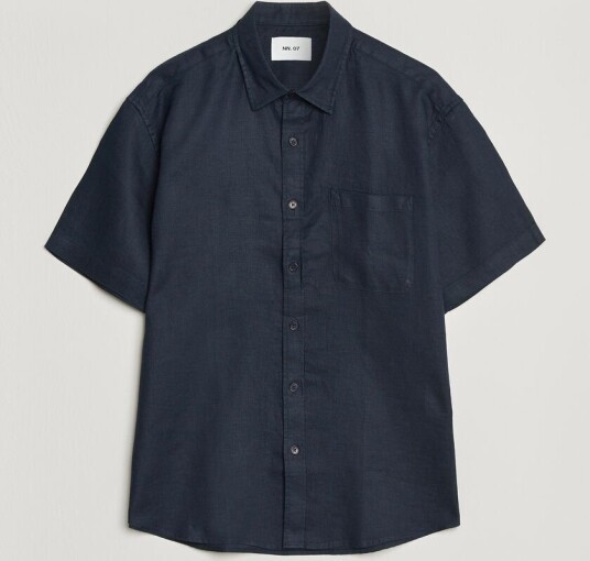 NN07 Deon Linen Short Sleeve Shirt Navy Blue NN07 Deon Linen Short Sleeve Shirt Navy Blue