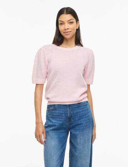 Vila Vidalo O Neck S/S Knit Top Noos Pink S