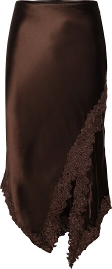 Malina Heylin Asymmetric Lace Hem Midi Skirt Brown 34