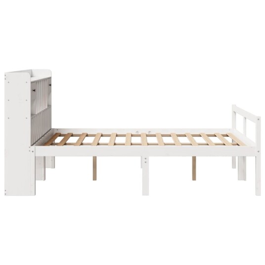 Seng med bokhylle uten madrass hvit 140x200 cm heltre furu 8721158608437