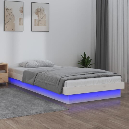 vidaXL Sengeramme med LED hvit 75x190 cm 2FT6 Small Single heltre