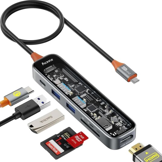 Nørdic USB-C 6-i-1 Dokkingstasjon HDMI 4K 60Hz USB-C PD 100 W 2x USB-A SD