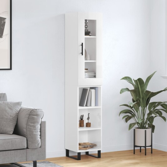 vidaXL Highboard høyglans hvit 34,5x34x180 cm konstruert tre 8720845488093