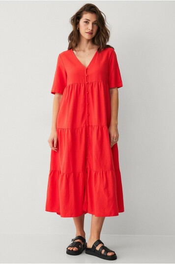Vila Kjole viPrisilla V neck 2/4 Midi Dress Rød