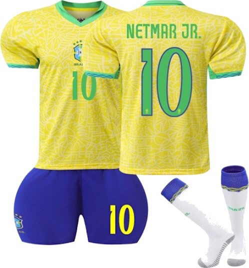 Neymar nr. 10 hjemmedrakt 2022/2023 sesongen Brasil landslagsdraktsett barnestørrelse 24 130 140cm