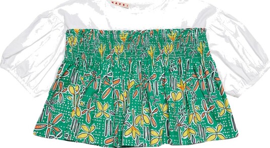 Marni Skjortebluse Hvit/Grønn m. Blomster Marni 8 år 128 Genser