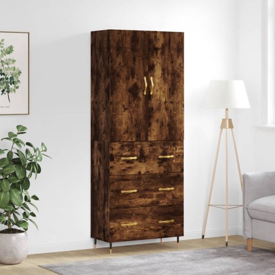 vidaXL Highboard røkt eik 69,5x34x180 cm konstruert tre 8720845410810