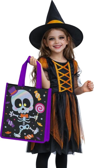 Svart og Lilla Halloween Godterinett med Skjelett (36x30 cm)
