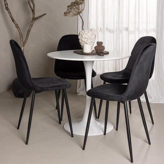 Venture Home Spisegruppe Venture Home Hamden Ø80 cm med 4 Polar Fløyel Stoler GR23439
