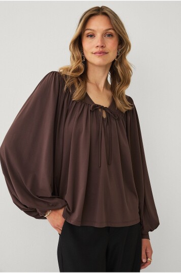 Ellos Collection Jerseybluse med ballongermer Brun