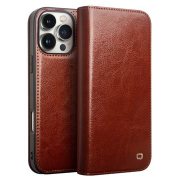 iPhone 16 Pro Qialino Classic Lommebok-deksel I Lær Mørkebrun