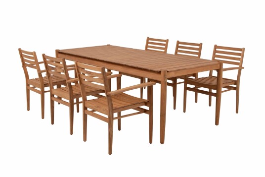 Sunzo Hampton spisegruppe Teak 6 stoler & bord 220x95 cm