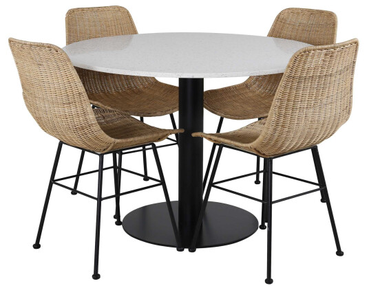 Venture Design Razzia & Bali spisegruppe Hvit/svart 4 st stoler & bord 106 cm